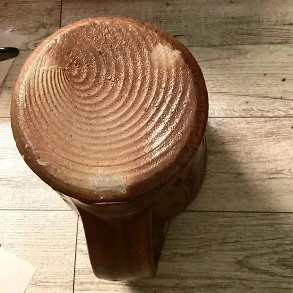 Penland 2015 Stone  Pottery Brown Coffee Nug with Chunky Handle  Leaves Pattern - Picture 9 of 10